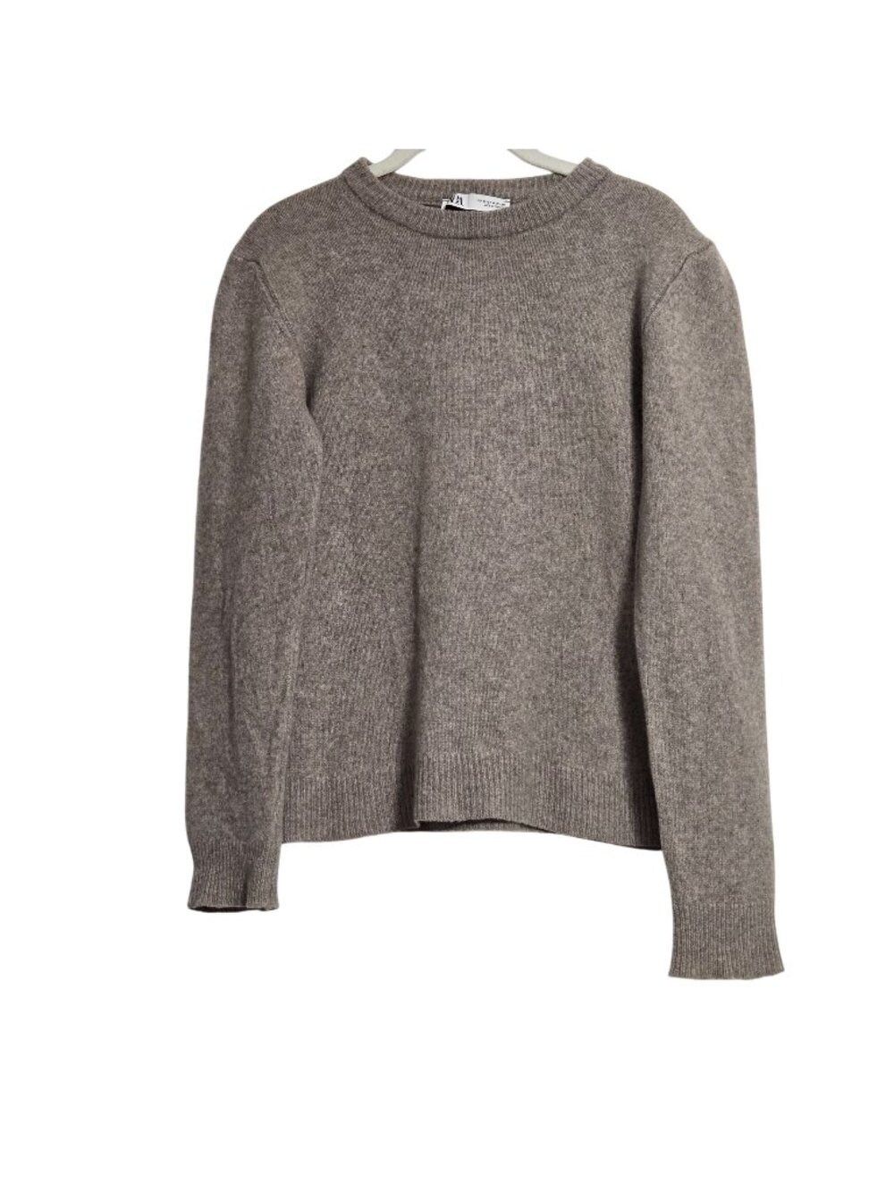 Zara Womens Gray Taupe Cashmere Wool Blend Crewneck Knit Sweater Size M